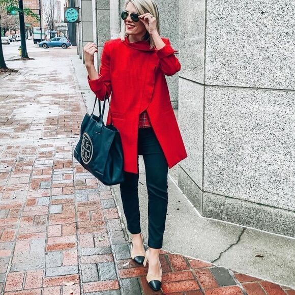 Cabi Red Houndstooth Celebration Coat - Picture 1 of 10